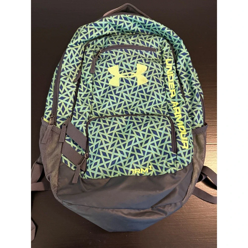 Under Armour Storm Backpack Green Blue Geometric Triangle Pattern HeatGear Bag